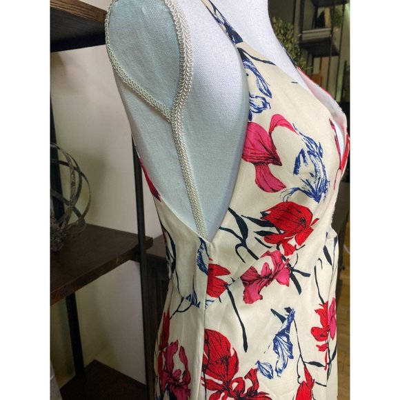 Thakoon 100% Silk Iris Print Cutout Mini Dress Ivory Red Floral Women's Size 4 - Picture 3 of 11